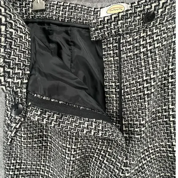 Talbots Vintage Pants Womens 14P Black White Wool Woven Plaid Wide Leg Trousers - Picture 3 of 13